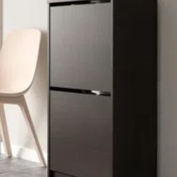 BISSA SHOE CABINET WITH 2 COMPARTMENTS, BLACK-BROWN, 19 1/4X11X36 5/8 "
