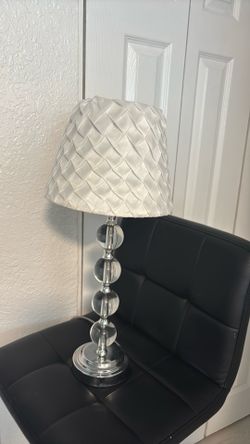 Modern Bedroom Lamp - Glamour Style with Crystals and White Pleated Shade