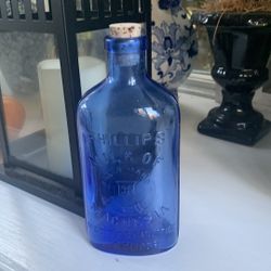 Vintage Milk Magnesium Blue Glass Bottle