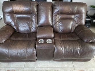 Brown Leather Ashley Recliner sofa 3 seater & 2 seater