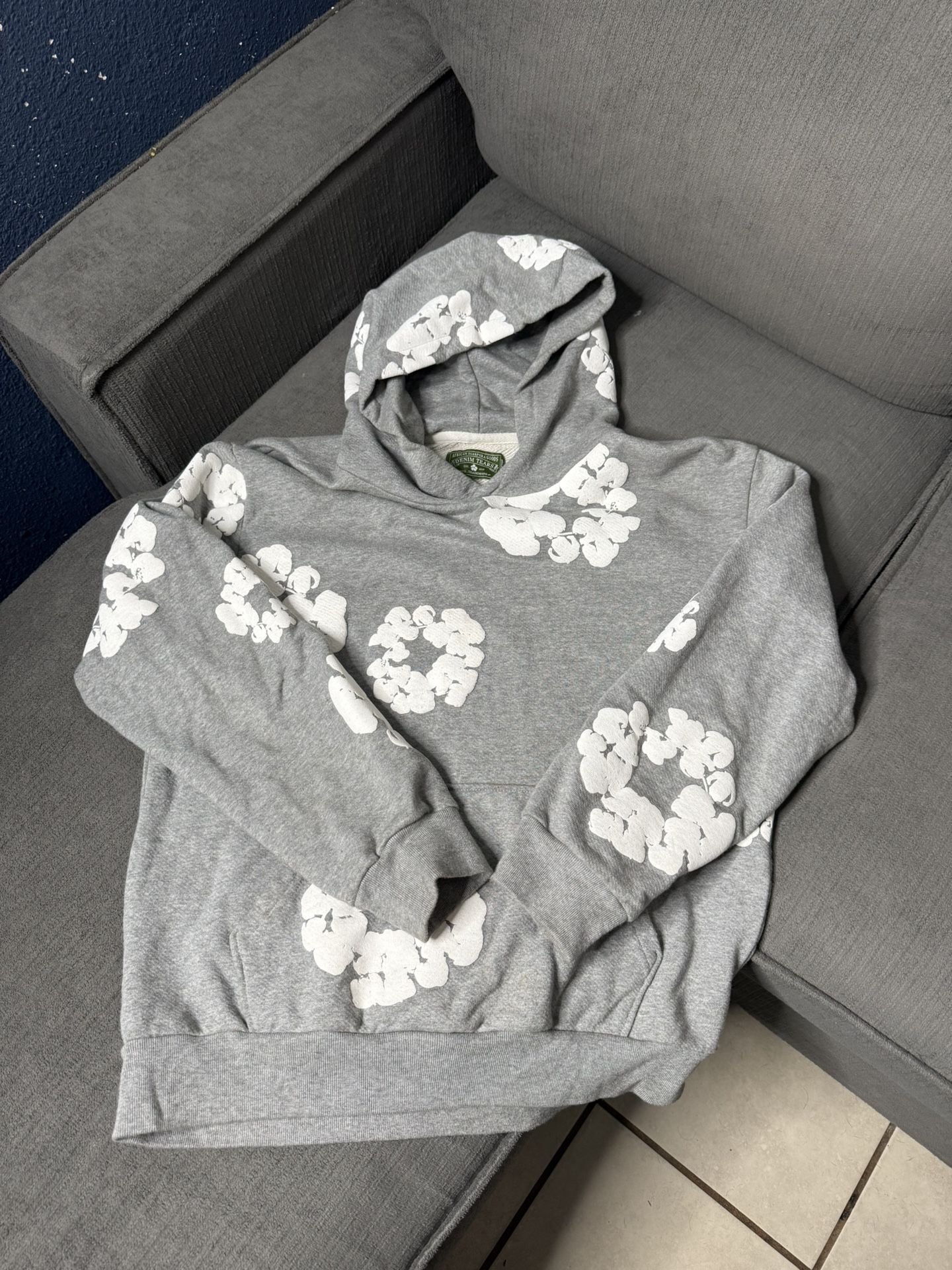 Light Grey Denim Tear Hoodie