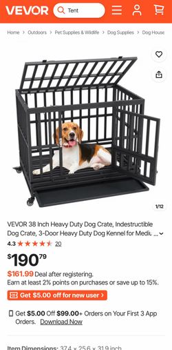 VEVOR 38 Inch Heavy Duty Dog Crate