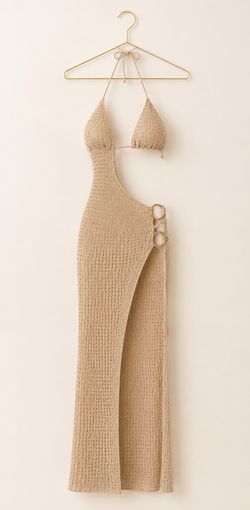 Gold Cutout Crochet Maxi Dress | Backless | S/M | New