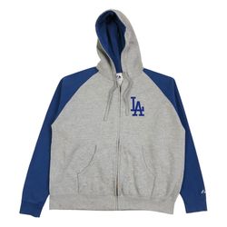 VINTAGE LA DODGERS HOODIE 2XL XXL GRAY LOS ANGELES JACKET SWEATSHIRT PULLOVER MAJESTIC