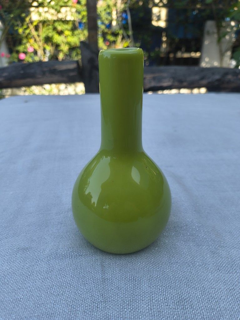 SIGNED BARBARA EIGEN 6" Green Pottery Vase Made in Portugal
