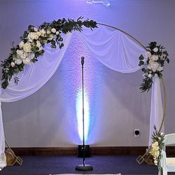8 foot golden arch with Flowers and draping