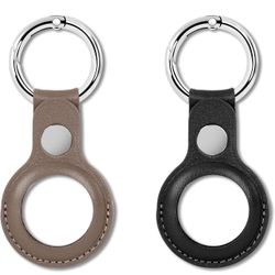 Leather Case, Round Carabiner Leather Key Ring Finder - Black & Gray 2 pcs