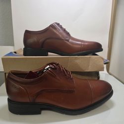 Clarks Collection Steadwell Cap dress shoes dark tan leather Men's size 8.5 New