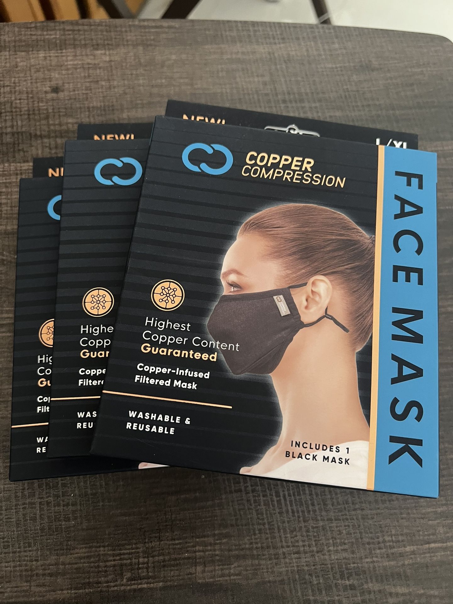 Copper Compression Face Masks, Total Of Three New Size L/XL