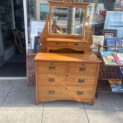 Antique  Solid Wood Dresser With Mirror 