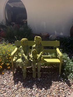 Jim Davidson Garden Bench with Children and Dog Statue