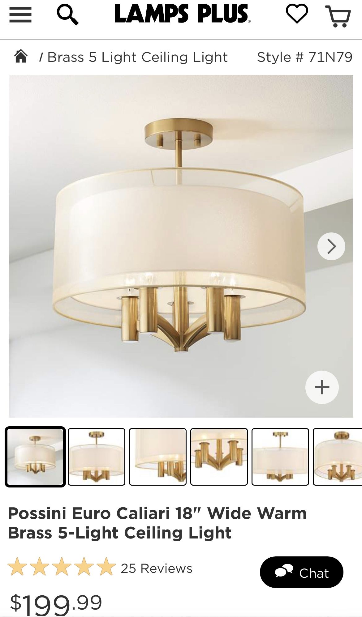 18" Wide Warm Brass 5-Light Ceiling Light