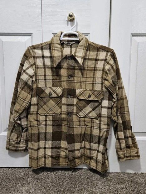 Vintage 1970s Wimbuck Brown Plaid Wool Heavy Chore Jacket 40 XL
