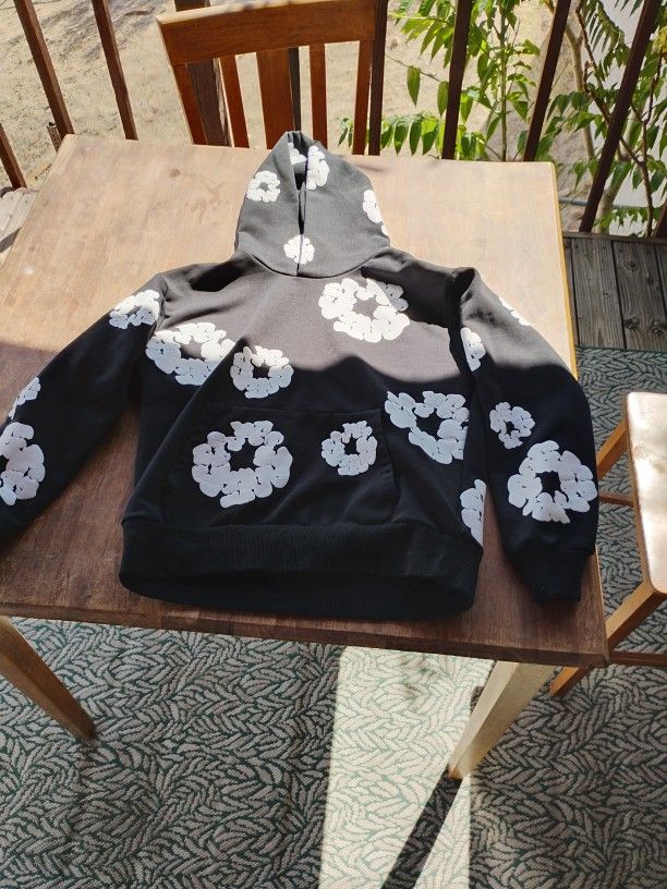 Black & White Denim Tear Hoodie