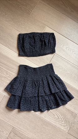 Navy Blue Printed Bandeau Top and Mini Skirt Set