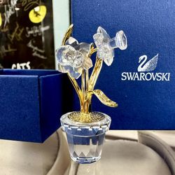 Authentic Swarovski Crystals 24k Gold Filled Flower Pot / Limited Edition RARE