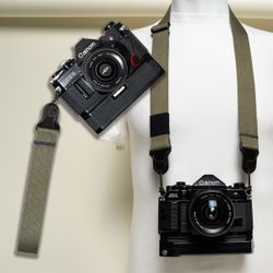 Camera Strap Combo for DSLR Mirrorless, Olive Green Cotton Neck + Wrist, Peak Design Quick Release