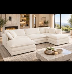 112” Ivory Chenille Modular U-Shaped Sectional Sofa [NEW IN BOX] **Retails for $1500 <Assembly Required>