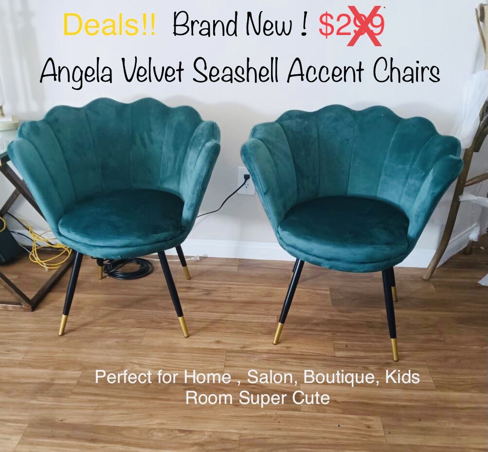 New Brand New Angela Sea Shell Accent Chairs Black and Gold...