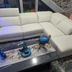 White Leather Right Bumper Power Reclining Sectional