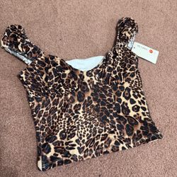 New Small chettah leopard animal print short stretchy crop top gothic goth retro