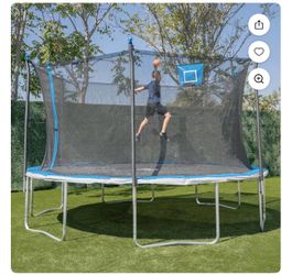 Trampolín Sportspower Bounce Pro Trampolín de 14 ft para Uso en Exteriores con Estación de Baloncesto Skyslam, Cerramiento de Seguridad, Tapete de Sal