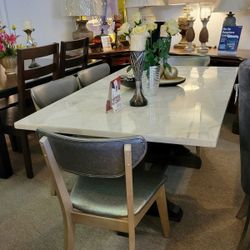White Marble Top Table + 4 Chairs