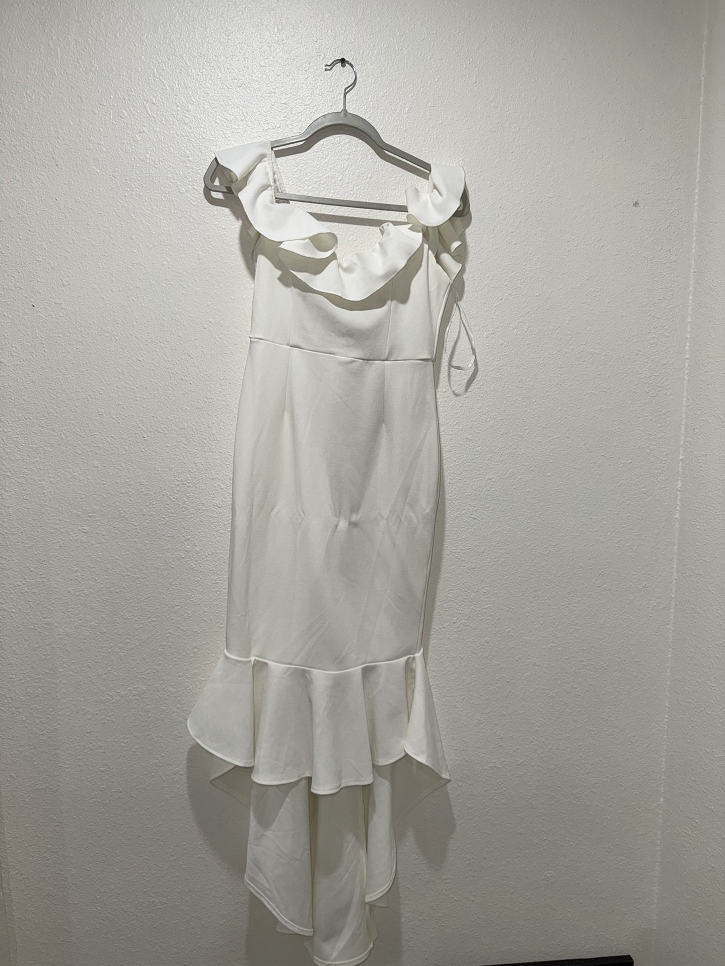 White Ruffle Midi Dress