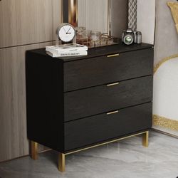 3-Drawer Nightstand - Black with Gold Handles - Brand New in Box