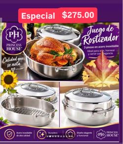 Especial $275.00 Rostisera Ovalada 3 Piezas Cosina Lomo De Res Pavo Pollo Para Los Dias De Fiestas Acero Inoxidable Princess House Ventas Finales