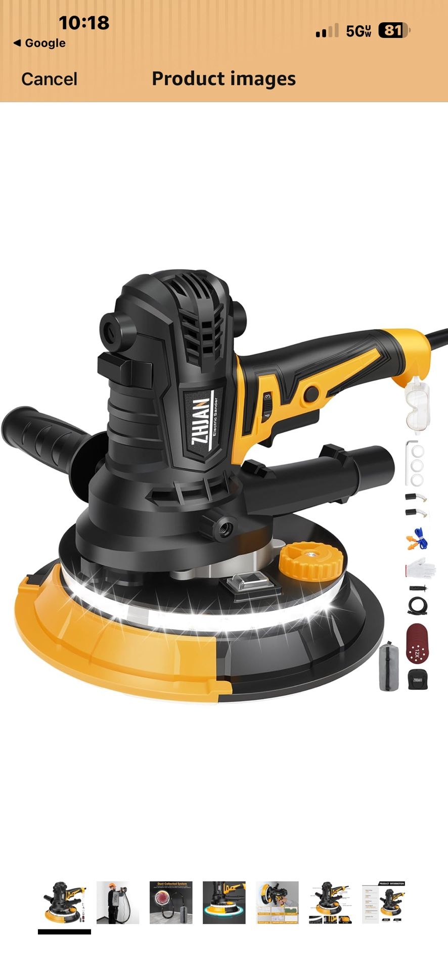 Brand new drywall sander with 360° LED lights and dust collection system comes with 12 discs