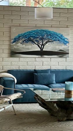 Canvas Painting Blue Tree Moon 30" x 60"inch