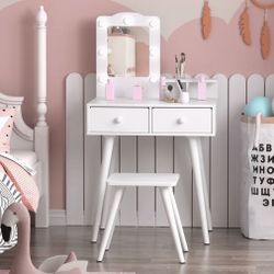 White Kids Vanity Table & Stool Set