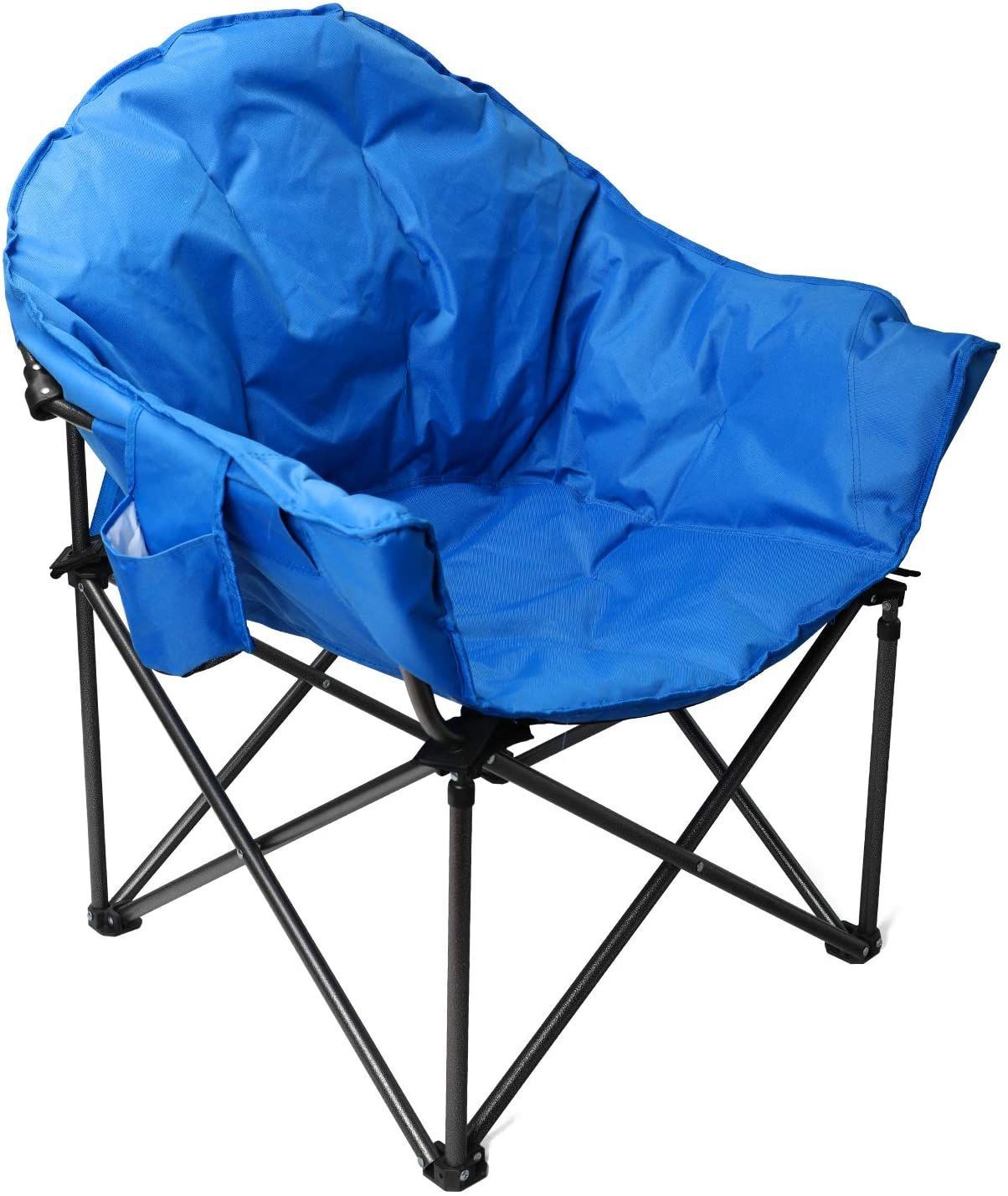 ALPHA CAMP Heavy-Duty Oversize Camping Chair Round Moon Saucer Chair Padded Folding Chair with Cup Holder and Carry Bag