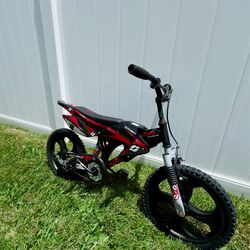 Selling a 16-inch kids bike “Motobike” by Hyper Bicycles.