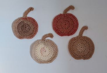 Fall Autumn Pumpkin Crochet Coasters Set Of 4 Home Decor Handmade - NEW
