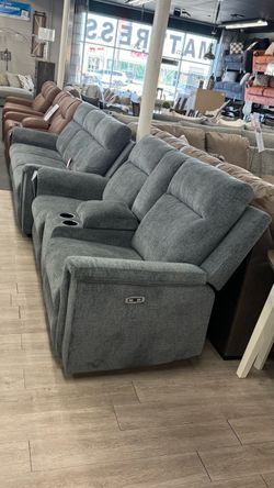Power Grey Reclining Sofa Set