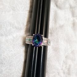 925 Silver And Mystic Topaz Gemstone Ring Size 6