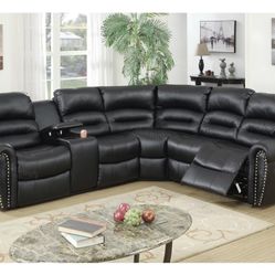 Black Sectional Sofa With Recliner (Free Delivery)
