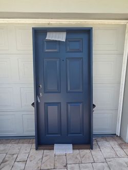 Brand New 36W x 80H Fiberglass Exterior Door with Frame and Trims.