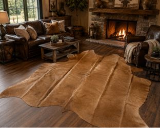 Large Genuine Cowhide Rug 80” x 72” Caramel Brown Natural Hair-On Hide Western Decor