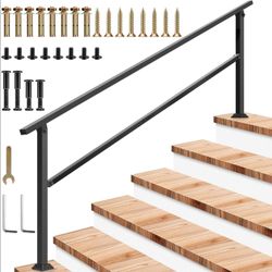 VIVOSUN 6-Step Stair Handrail 83"x36" Wrought Iron Porch Railing Black