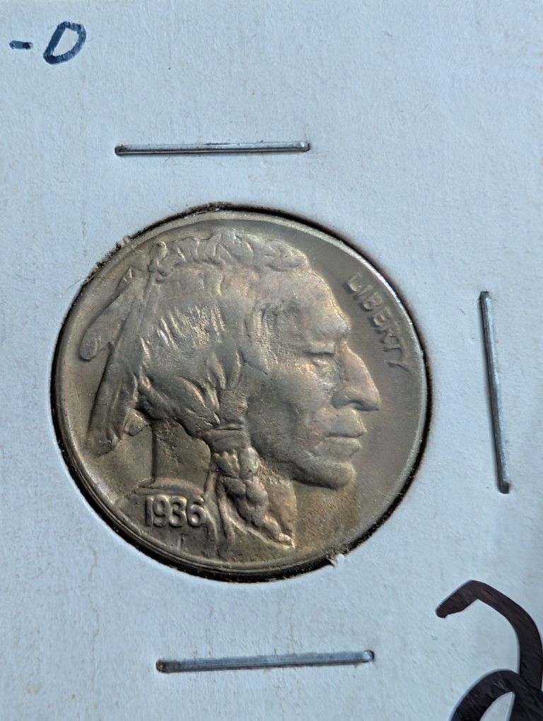 Beautiful Antique 1936d Buffalo Nickel Coin