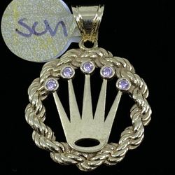 $450 Yellow Gold Rolex Rope Charm W Pink Zirconia Pendant