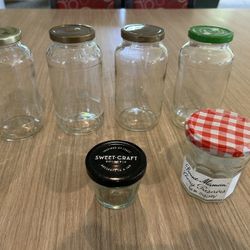 Collection of empty glass jars