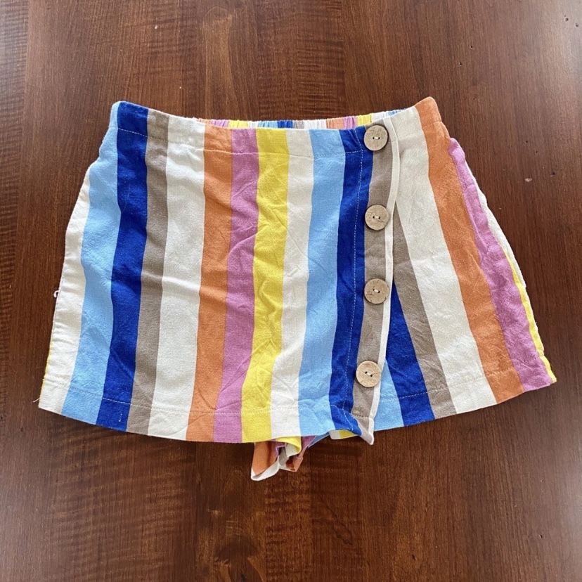 NEW Striped Multicolor Linen Shorts with Buttons - Size XS
