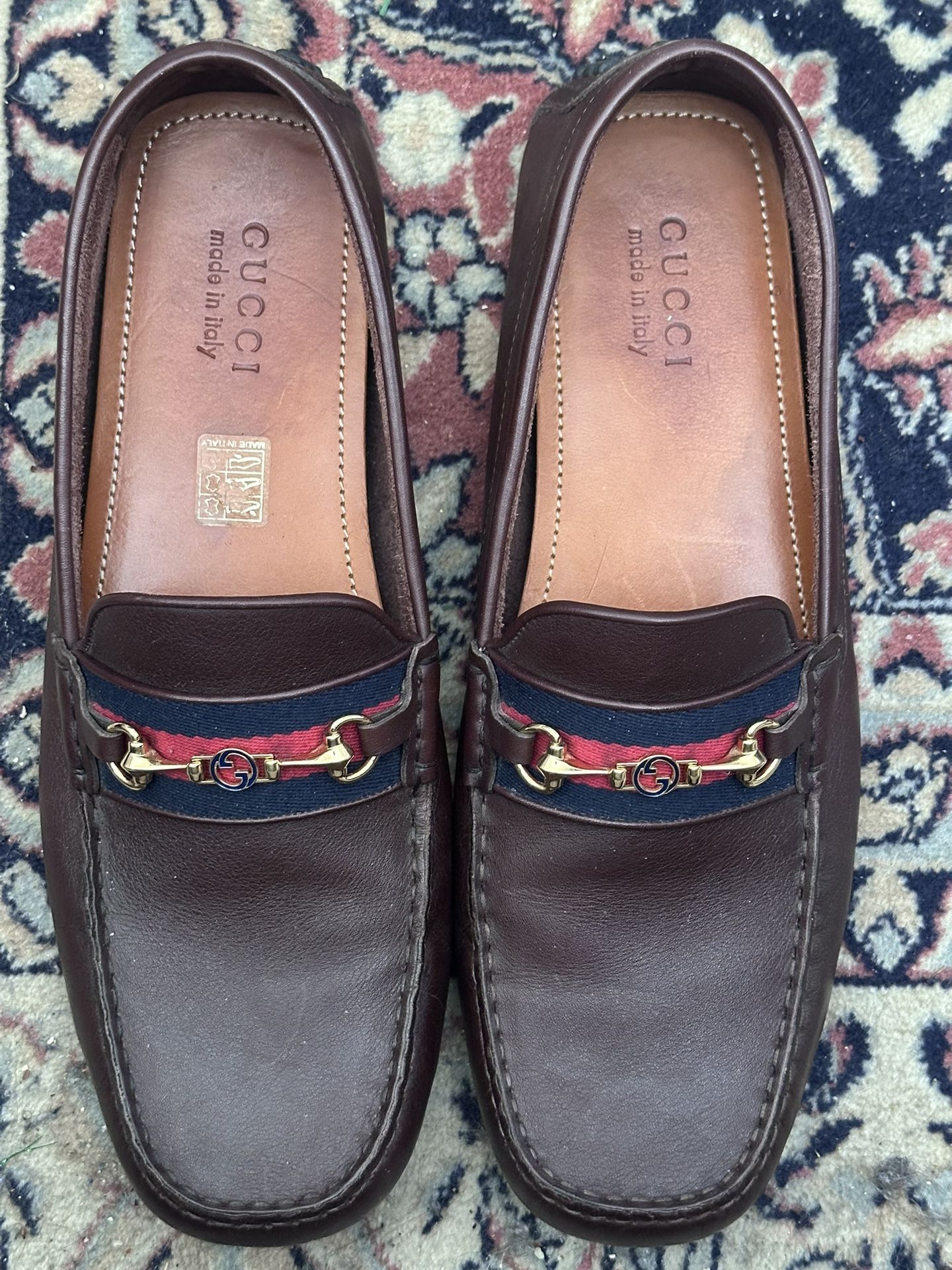 Gucci Ayrton Horsebit Web G Interlocking Brown Leather Men’s Driving Loafers Size 12