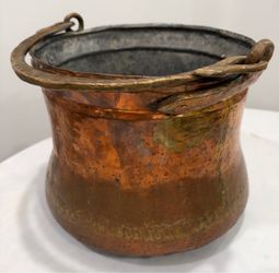 Vintage Heavy Copper Pot / Cauldron with Brass Handle – Rustic Patina