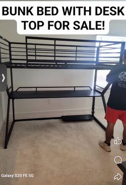Twin size bunk bed with desk and mattress
