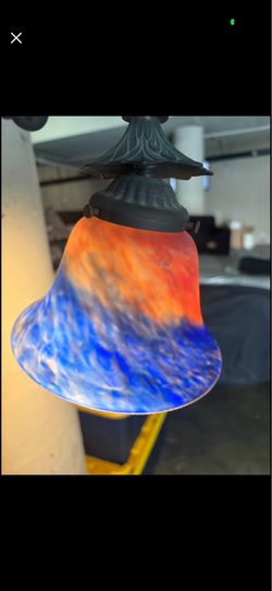 Vintage 1920s Art Deco Bridge Floor Lamp - Sunset Slag Glass - Marble Base - WORKS